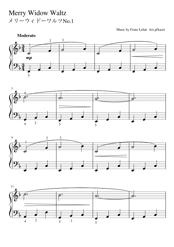 "Merry Widow Waltz No.1" (Fdur) (arr. pfkaori)