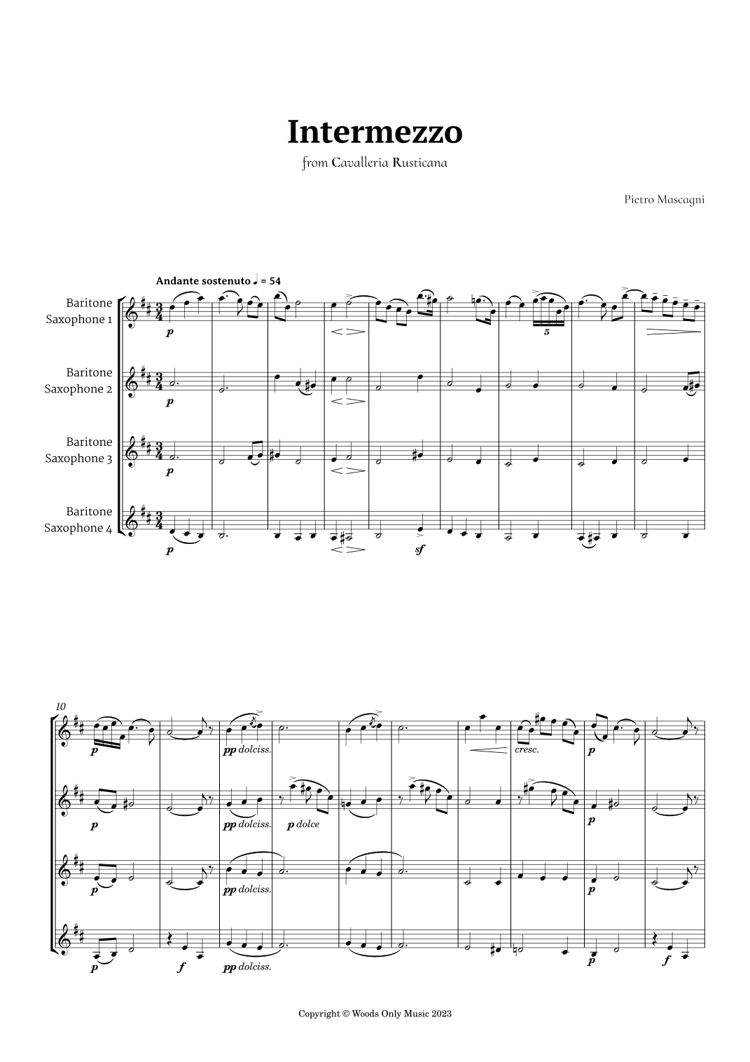 Intermezzo from Cavalleria Rusticana by Mascagni for Baritone Sax Quartet (arr. Ander)