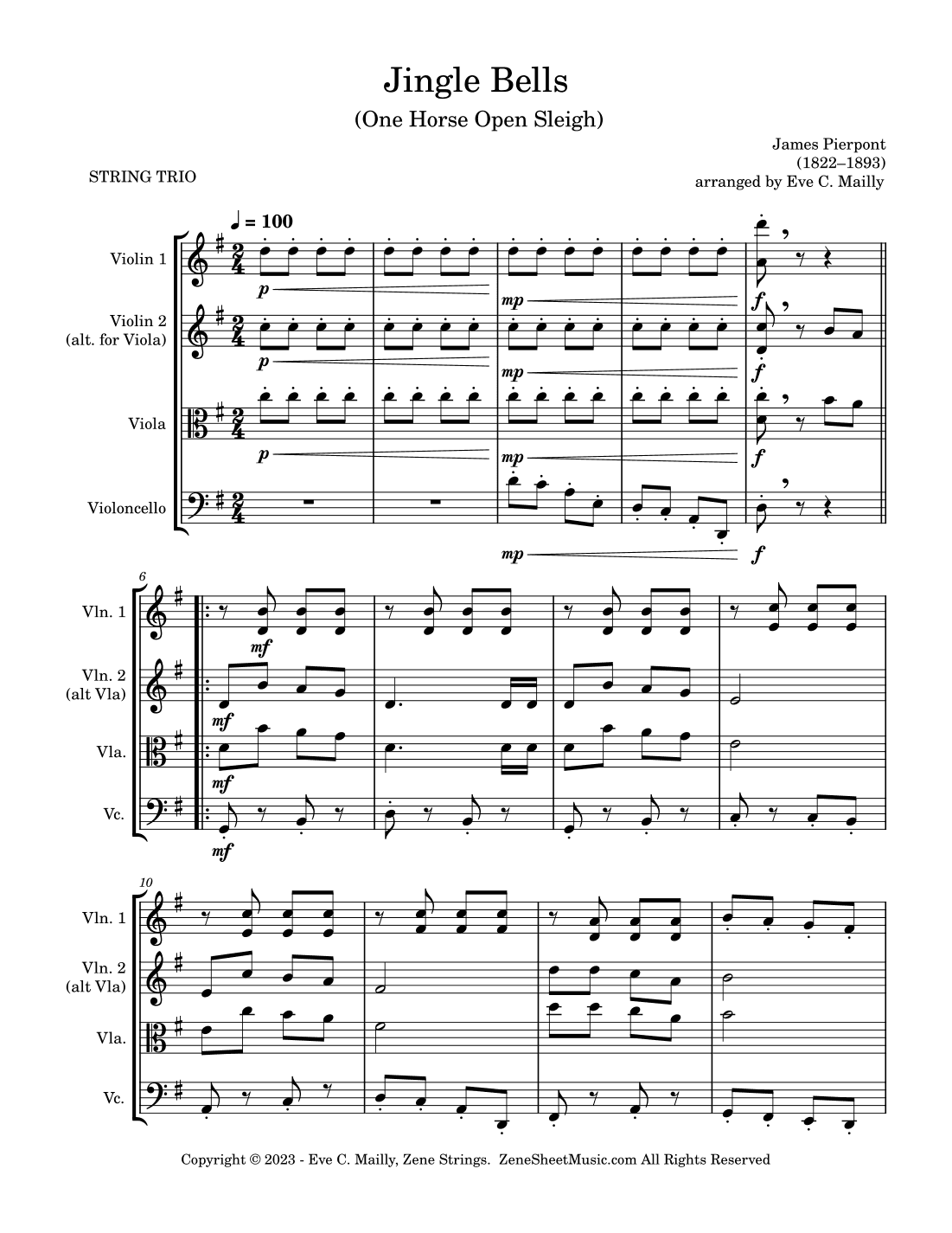 Jingle Bells (One Horse Open Sleigh) - String Trio (arr. Eve C. Mailly - Zene Strings)