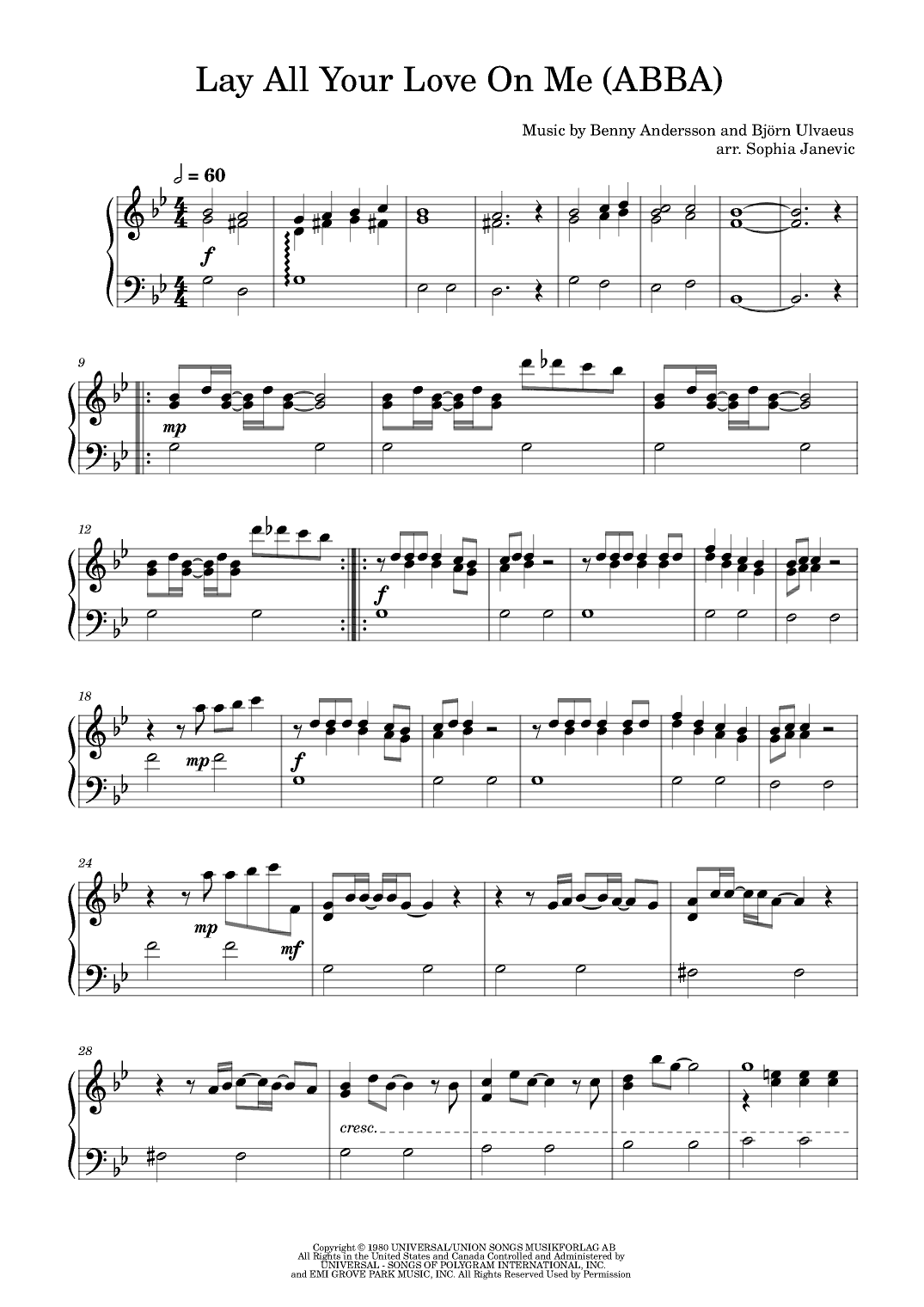 Lay All Your Love On Me (arr. Sophia Janevic)