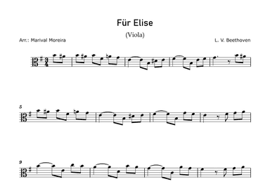 Fur Elise - Beethoven - Viola Solo Easy in Em (arr. Marival Moreira)