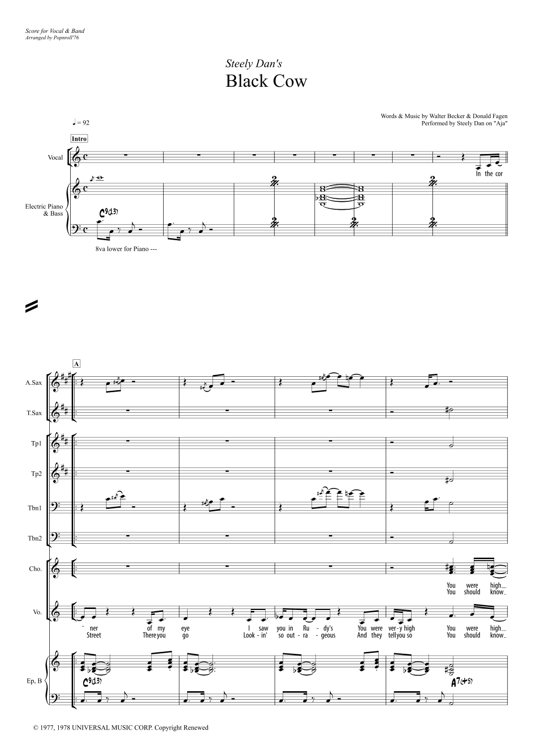 Black Cow (arr. Popnroll 1976)