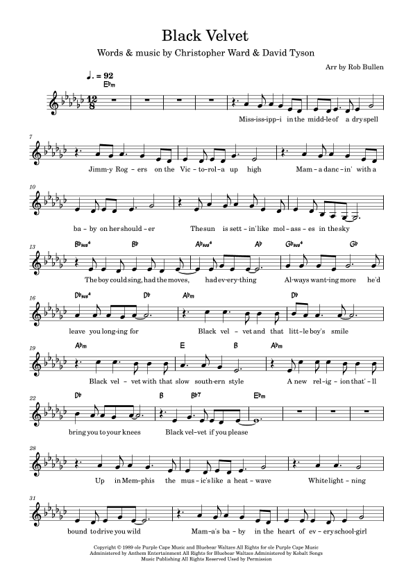 Black Velvet (arr. Rob Bullen)