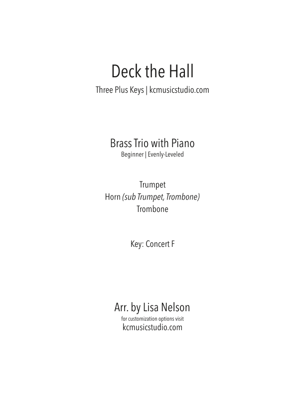 Deck The Halls Brass Trio with Piano Accompaniment (arr. Lisa Nelson)