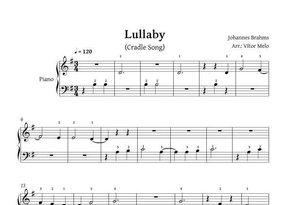 Brahms Lullaby - beginner piano (arr. Vitor Melo)
