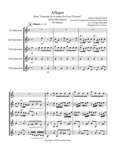 Allegro (from "Concerto for Four Claviers") (G min) (Euphonium Quintet - Treble Clef) (arr. Regis Bookshar)