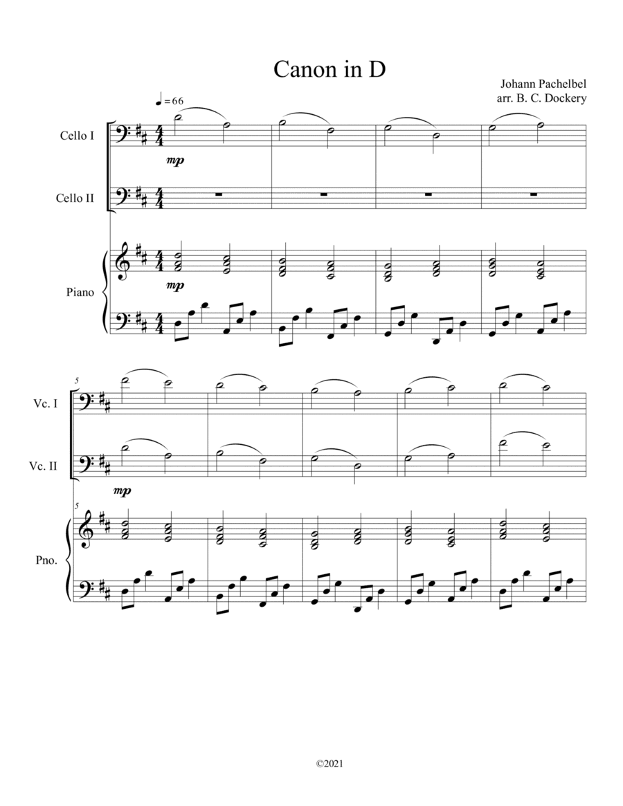Canon in D for 2 Cellos and Piano (arr. B. C. Dockery)