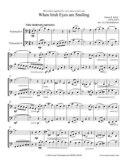 When Irish Eyes are Smiling - Cello Duet (arr. Anne Christopherson GRSM ARCM)