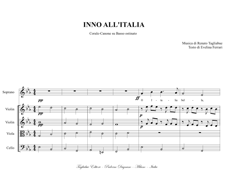 INNO ALL'ITALIA - Corale Canone su Basso ostinato - Per Coro SATB Archi e Organo - Score Only