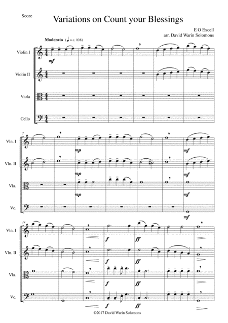 Variations on Count your Blessings for string quartet (arr. David Warin Solomons)