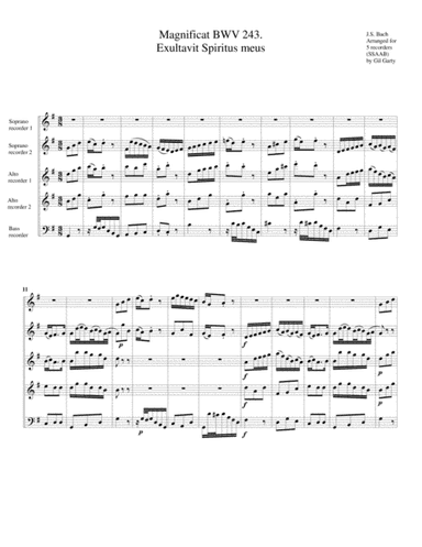Et exultavit Spiritus meus from Magnificat, BWV 243 (arrangement for 5 recorders) (arr. Gil Garty)