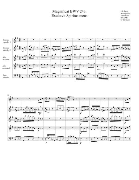Et exultavit Spiritus meus from Magnificat, BWV 243 (arrangement for 5 recorders) (arr. Gil Garty)