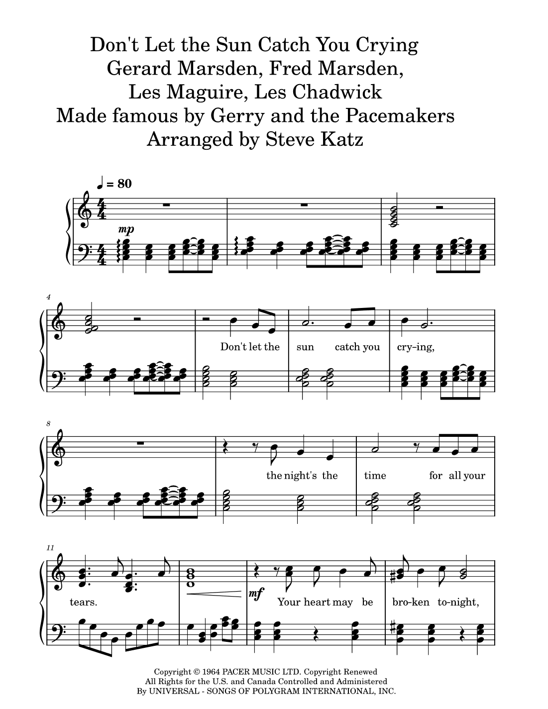 Don't Let The Sun Catch You Crying (arr. Steve Katz)