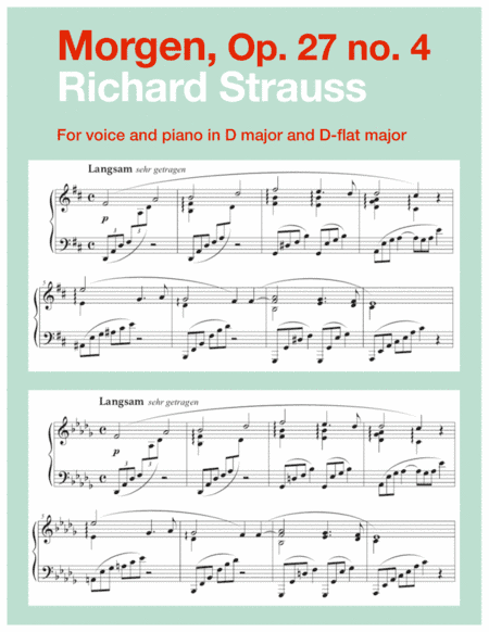 Morgen, Op. 27 no. 4 (in 2 low keys: D, D-flat major) (arr. Art Song Transpositions)