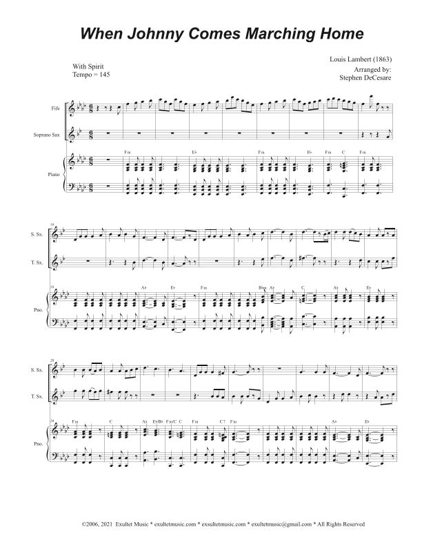 When Johnny Comes Marching Home (Duet for Soprano and Tenor Saxophone) (arr. Stephen DeCesare)