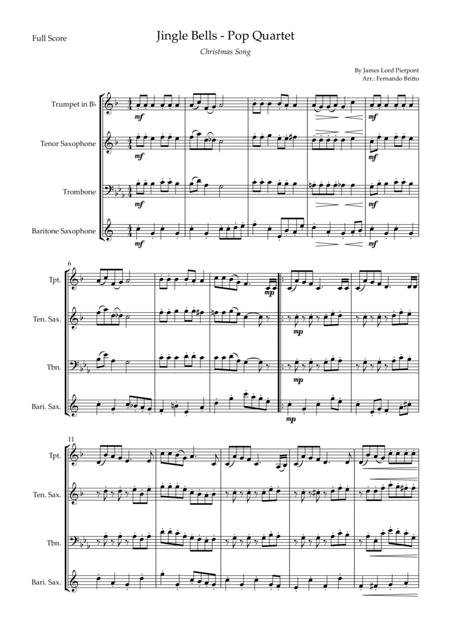 Jingle Bells (Christmas Song) for Pop Wind Ensemble (arr. Fernando Britto)