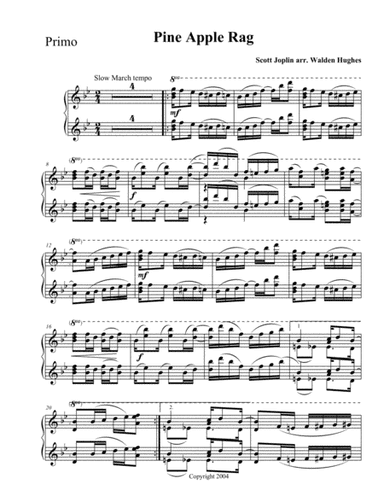 Joplin Pineapple Rag Piano Duet (1 Piano 4 Hands) (arr. Dr. Walden Hughes)