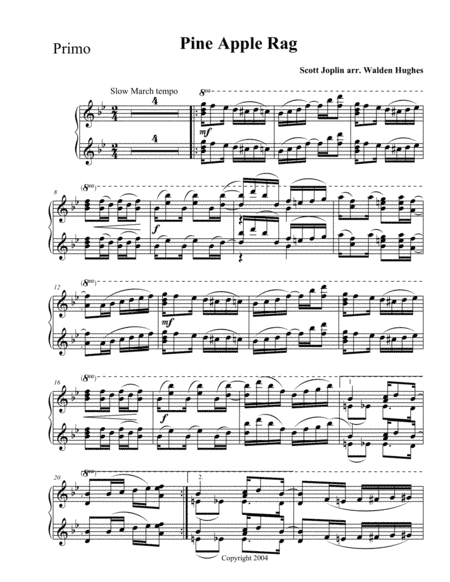 Joplin Pineapple Rag Piano Duet (1 Piano 4 Hands) (arr. Dr. Walden Hughes)