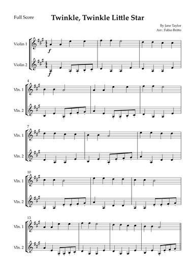 Twinkle, Twinkle Little Star for Violin Duo (arr. Fabio Britto)