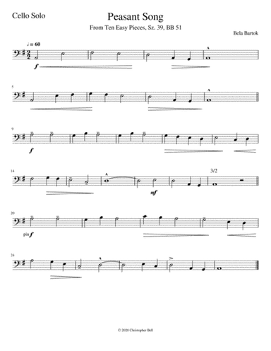 Bela Bartok - Peasant Song - Cello Solo (arr. Christopher Bell)