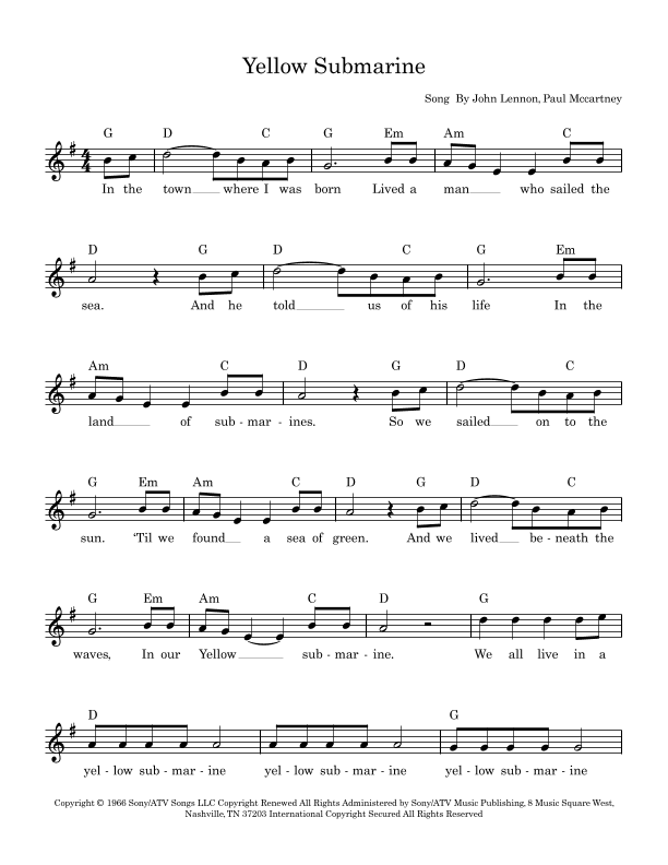 Yellow Submarine (arr. Julie Wormald)