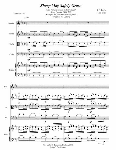 Bach: Sheep May Safely Graze for Piccolo & Piano Quartet (arr. James M. Guthrie, ASCAP)