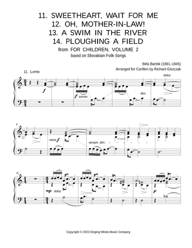 For Children, Volume 2: 11. Sweetheart, 12. Oh, Mother-in-Law!, 13. A Swim, 14. Ploughing a Field (arr. Richard Giszczak)