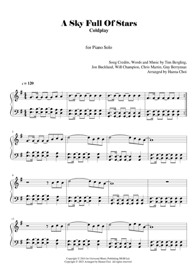 A Sky Full Of Stars (arr. Hanna Choi)