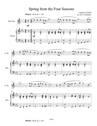 Spring from the Four Seasons (Alto Sax Solo) with piano accompaniment (arr. B. C. Dockery)