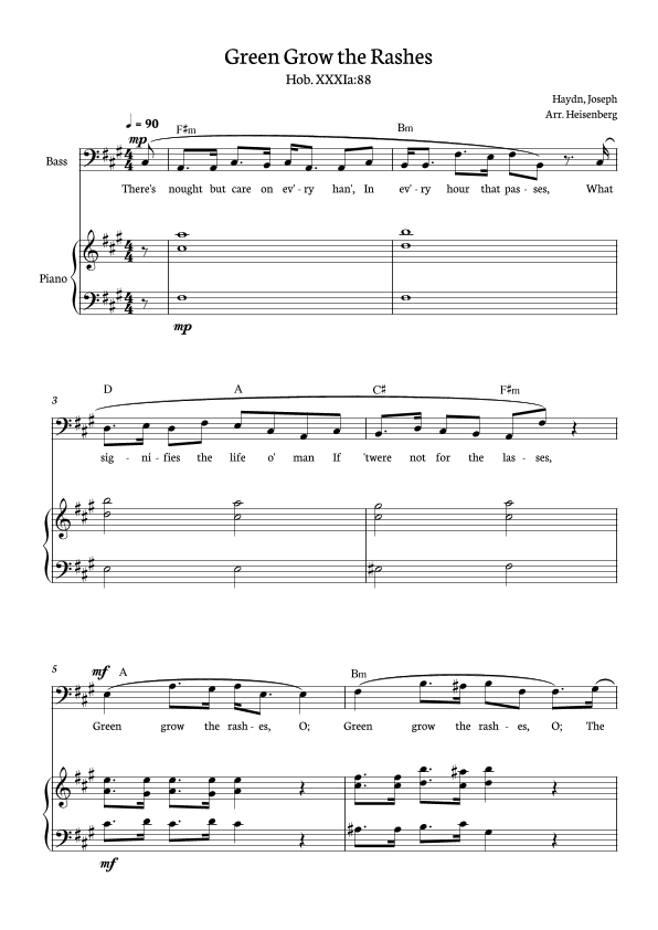 Joseph Haydn - Green Grow The Rashes for Bass with Piano and chords in F# minor. (arr. Heisenberg)