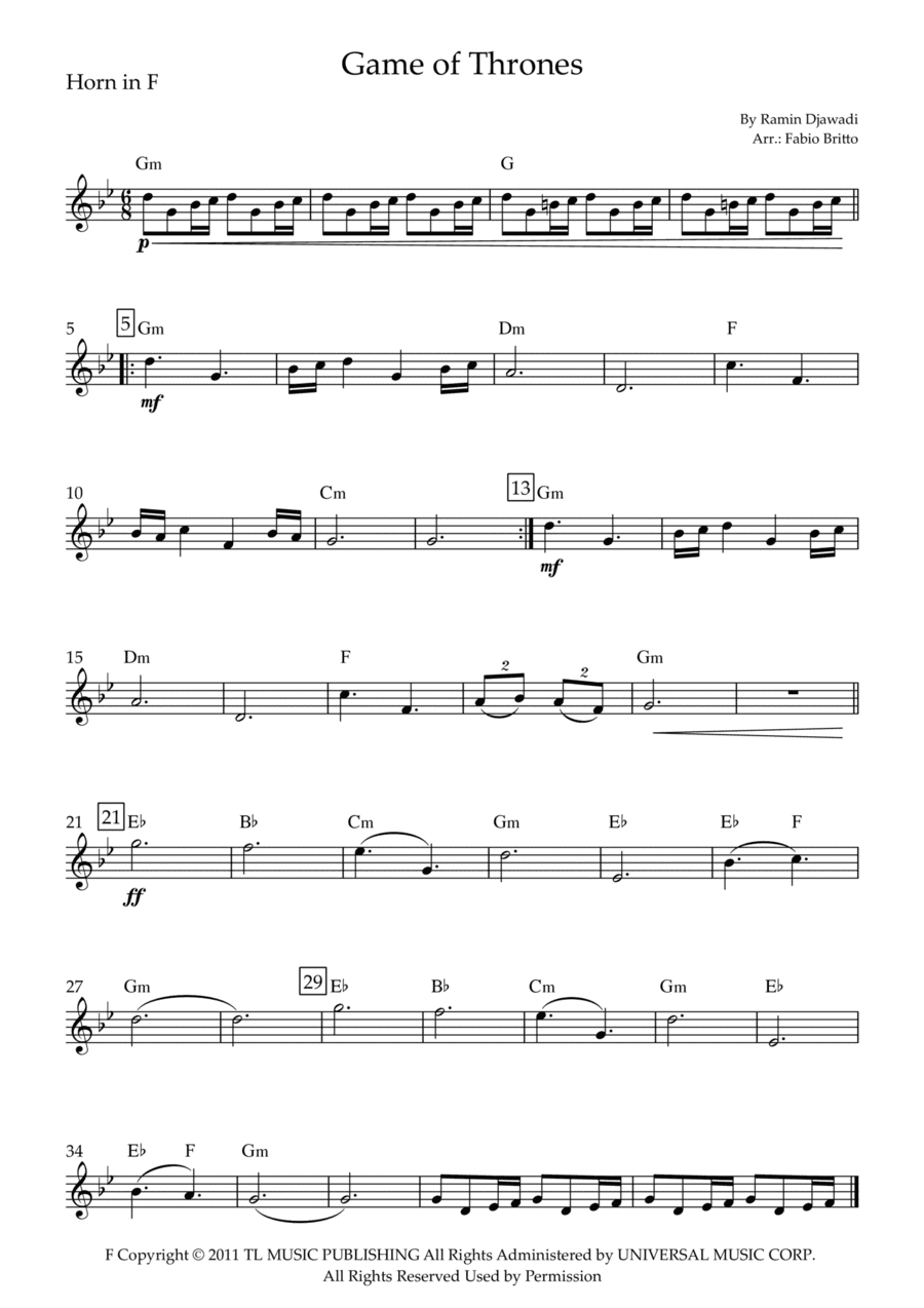 Game Of Thrones (arr. Fabio Britto)