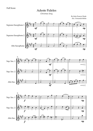 Adeste Fideles (Christmas Song) for Saxophone Trio (arr. Fernando Britto)