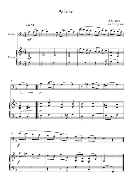 Arioso, Daniel Gottlob Turk, For Cello & Piano (arr. Eugene Egorov)