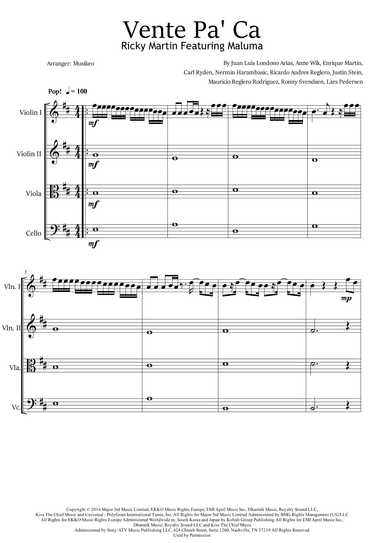 Vente Pa' Ca (arr. Musikeo)