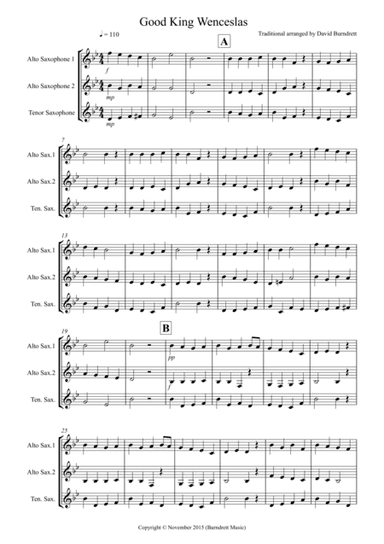 Good King Wenceslas for Saxophone Trio (arr. David Burndrett)
