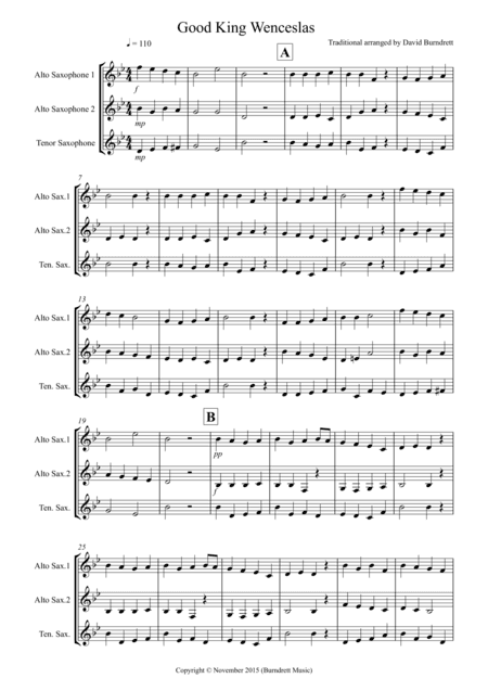 Good King Wenceslas for Saxophone Trio (arr. David Burndrett)