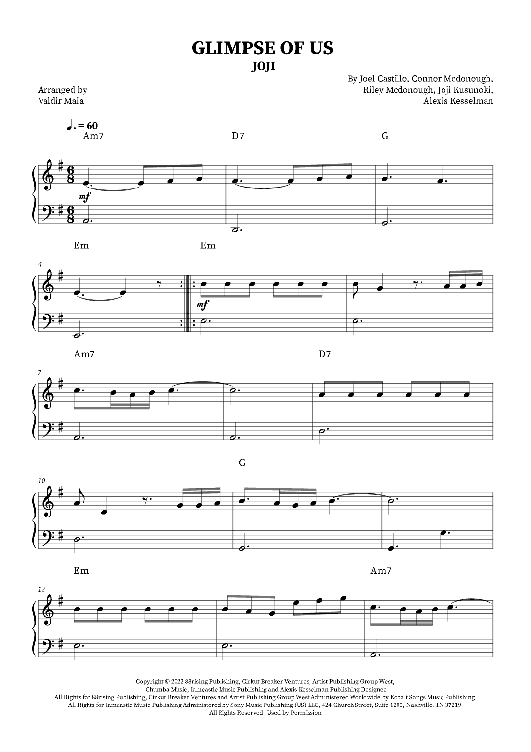 Glimpse Of Us (arr. Valdir Maia)