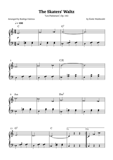 The Skaters Waltz (for beginners - with chords and fingerings) (arr. Rodrigo Faleiros)