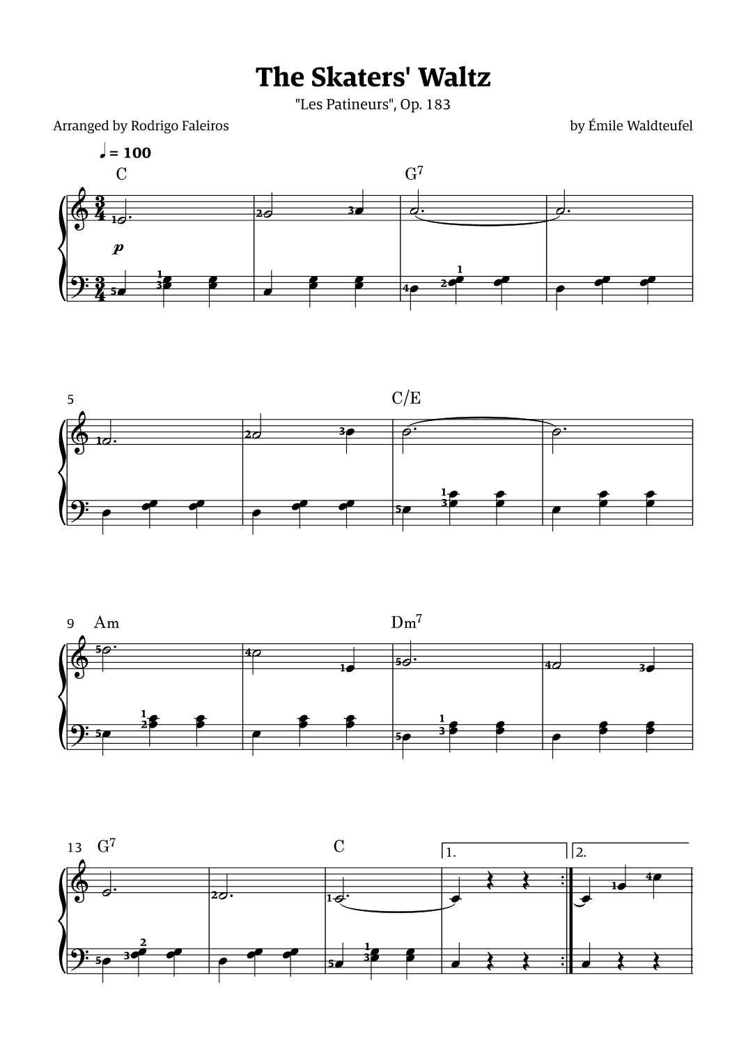 The Skaters Waltz (for beginners - with chords and fingerings) (arr. Rodrigo Faleiros)