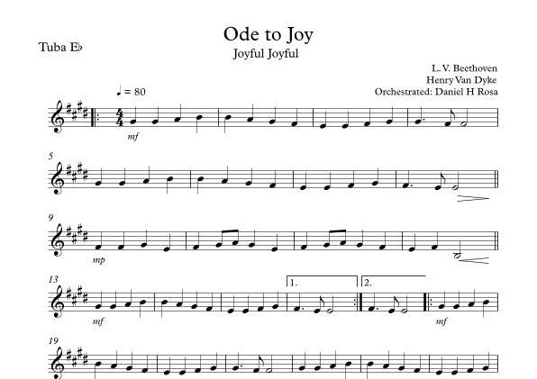 Ode to Joy - Joyful Joyful - Easy Eb Tuba/Bass (arr. Daniel H Rosa)