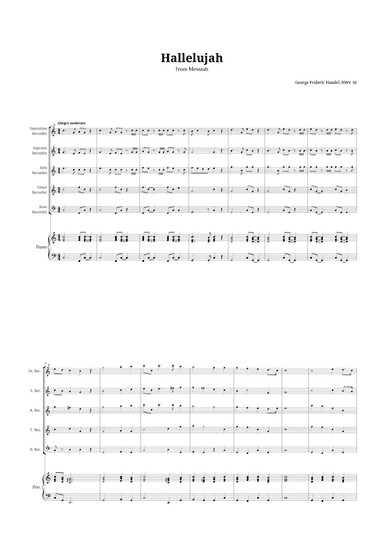 Hallelujah by Handel for Recorder Quintet and Piano (arr. Langanho)
