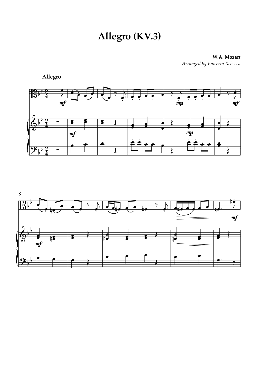 Allegro (KV.3) (arr. Kaiserin Rebecca)