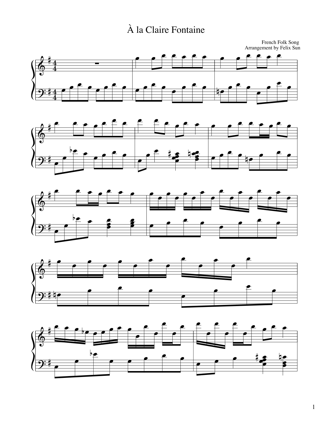 À la Claire Fontaine (Piano Solo - Beautiful French Folk Song) (arr. Felix Sun)