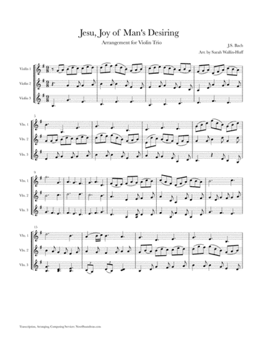Jesu, Joy of Man's Desiring (Arranged for Violin Trio) (arr. Sarah Wallin Huff)