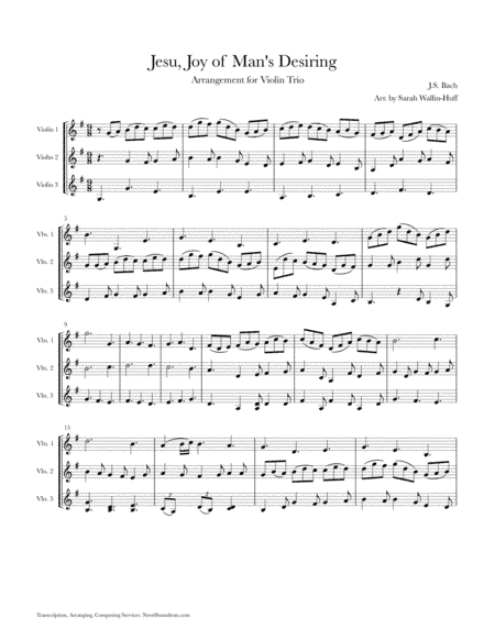 Jesu, Joy of Man's Desiring (Arranged for Violin Trio) (arr. Sarah Wallin Huff)