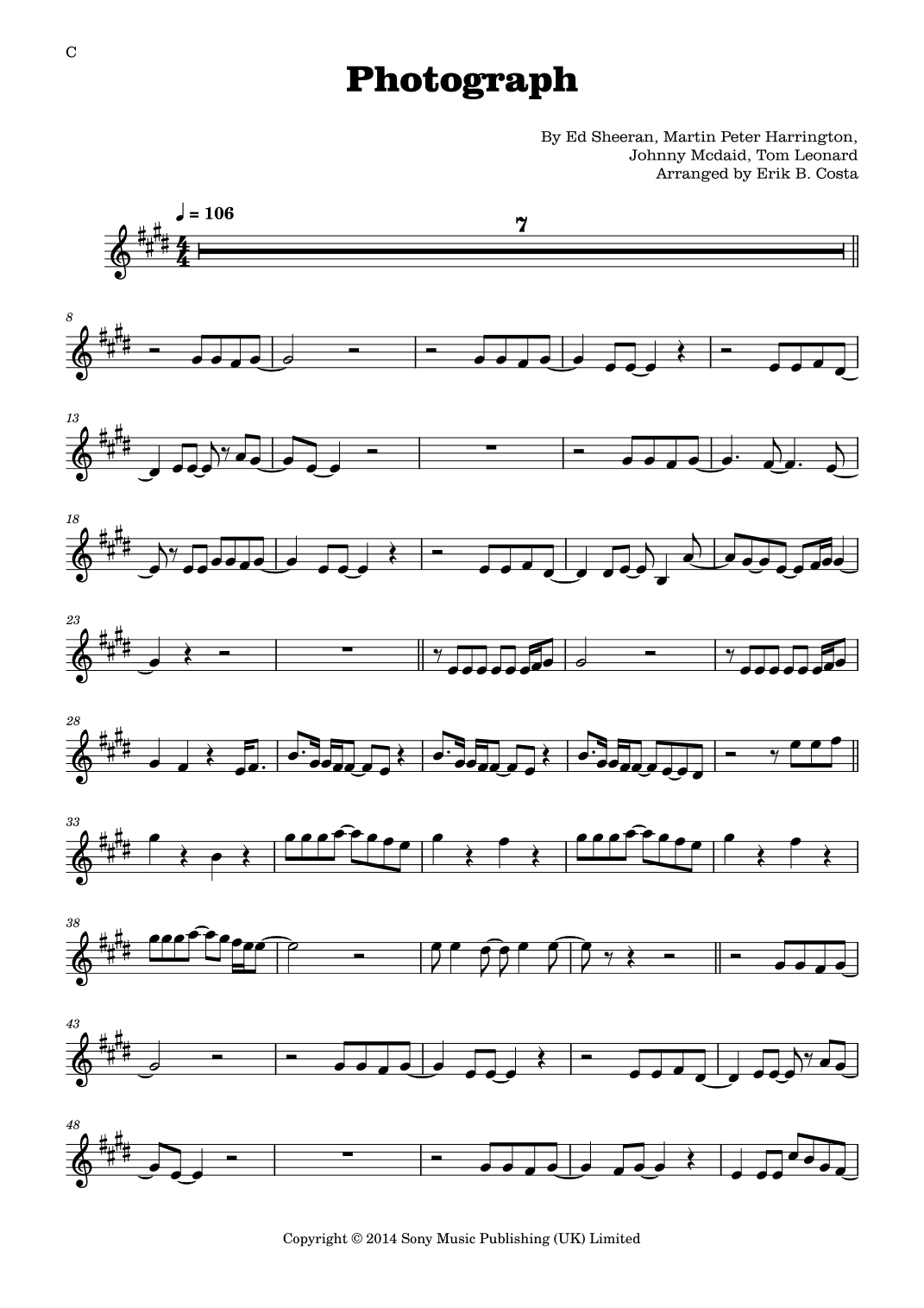 Photograph (arr. Erik B. Costa)