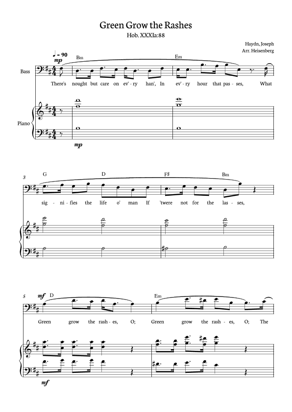 Joseph Haydn - Green Grow The Rashes for Bass with Piano and chords in B minor. (arr. Heisenberg)