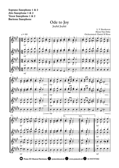 Ode to Joy - Joyful Joyful - Easy Saxophone Quartet (arr. Daniel H Rosa)