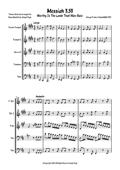 Messiah 3.53 Worthy Is The Lamb That Was Slain (arr. Joseph Pugh)