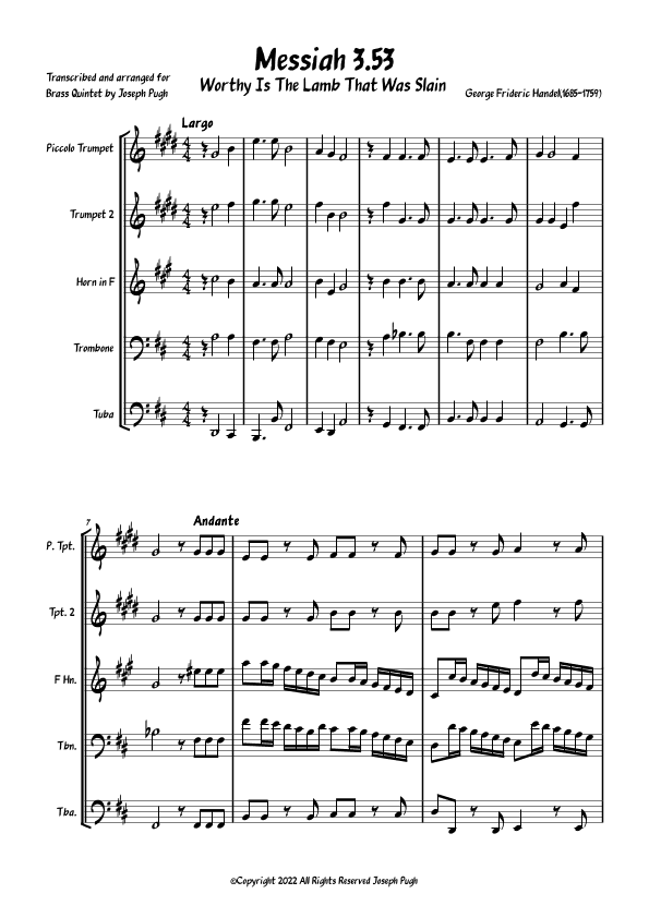 Messiah 3.53 Worthy Is The Lamb That Was Slain (arr. Joseph Pugh)